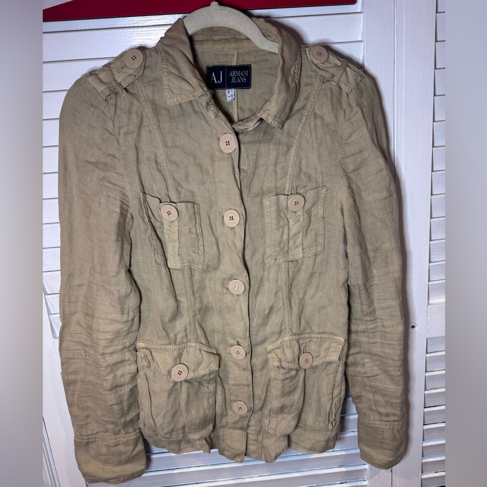 Armani Jeans 100% Linen Safari Utility Jacket Beige Womens US 6